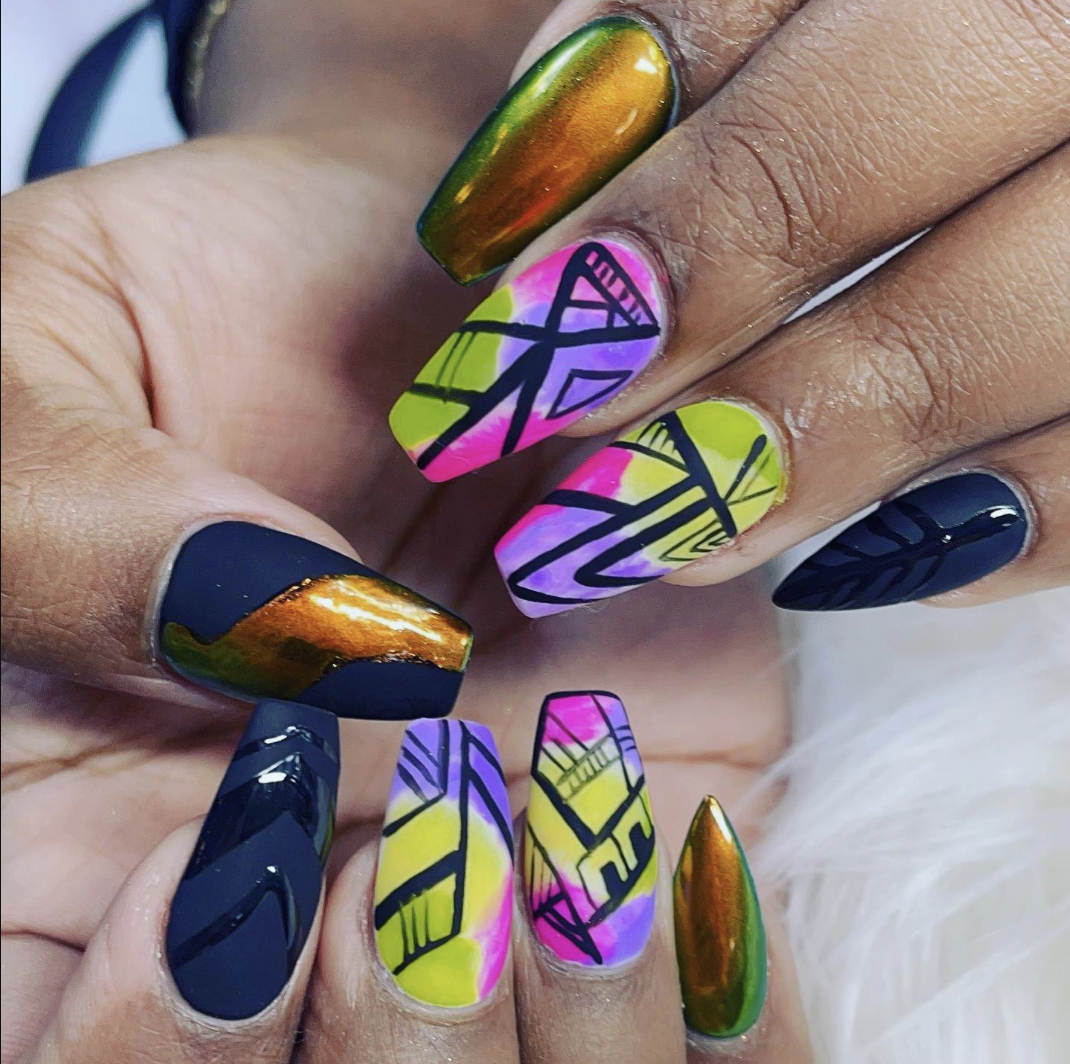 Abstract neon nail design