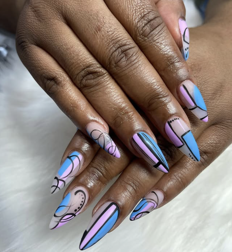 Blue and pink nail design