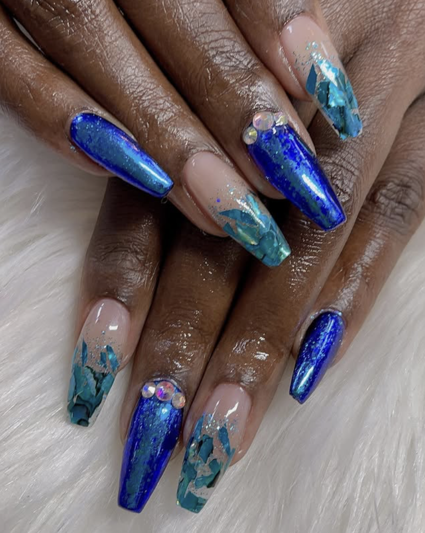 Blue crystal nail design