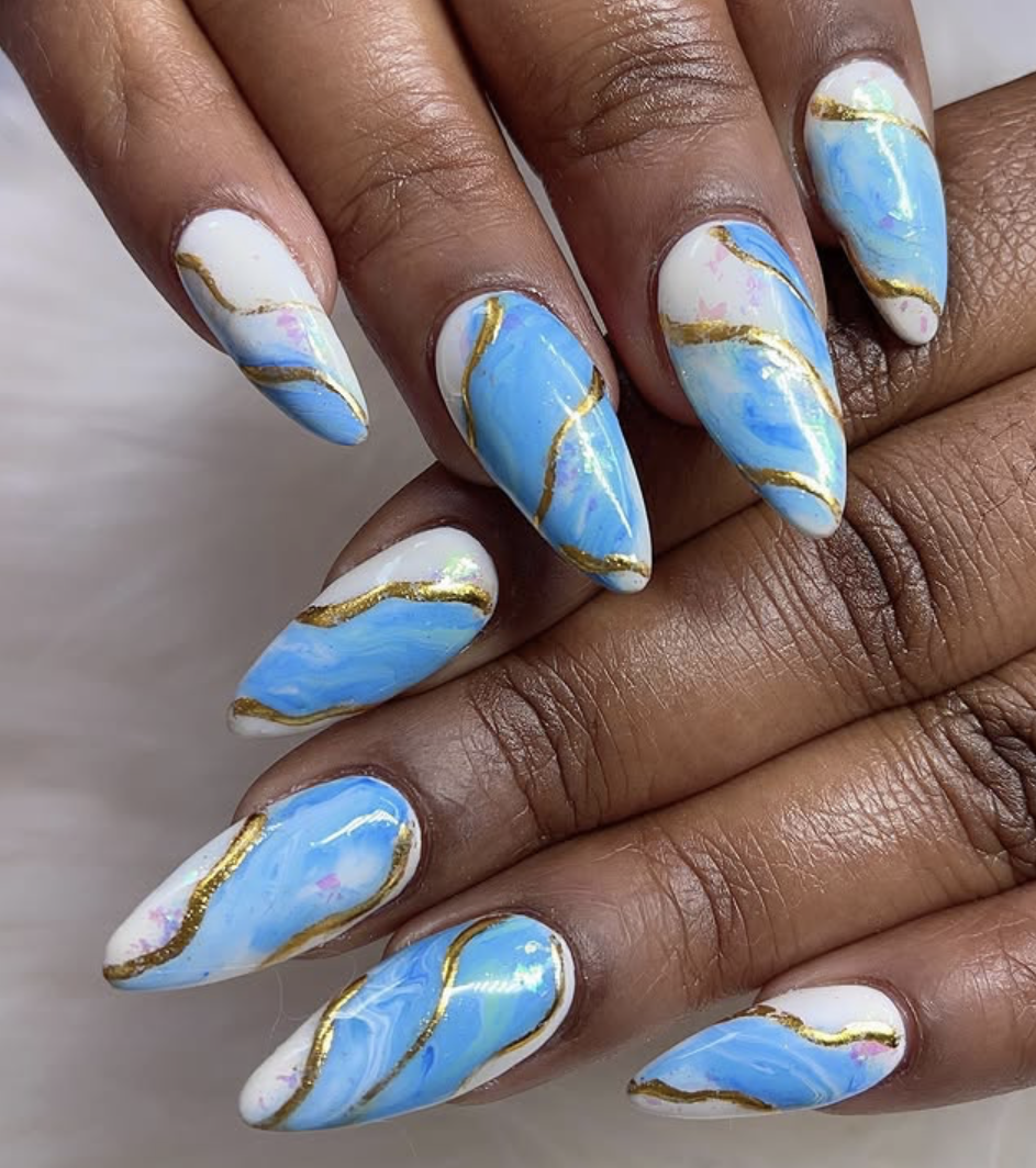 Blue marble nail design