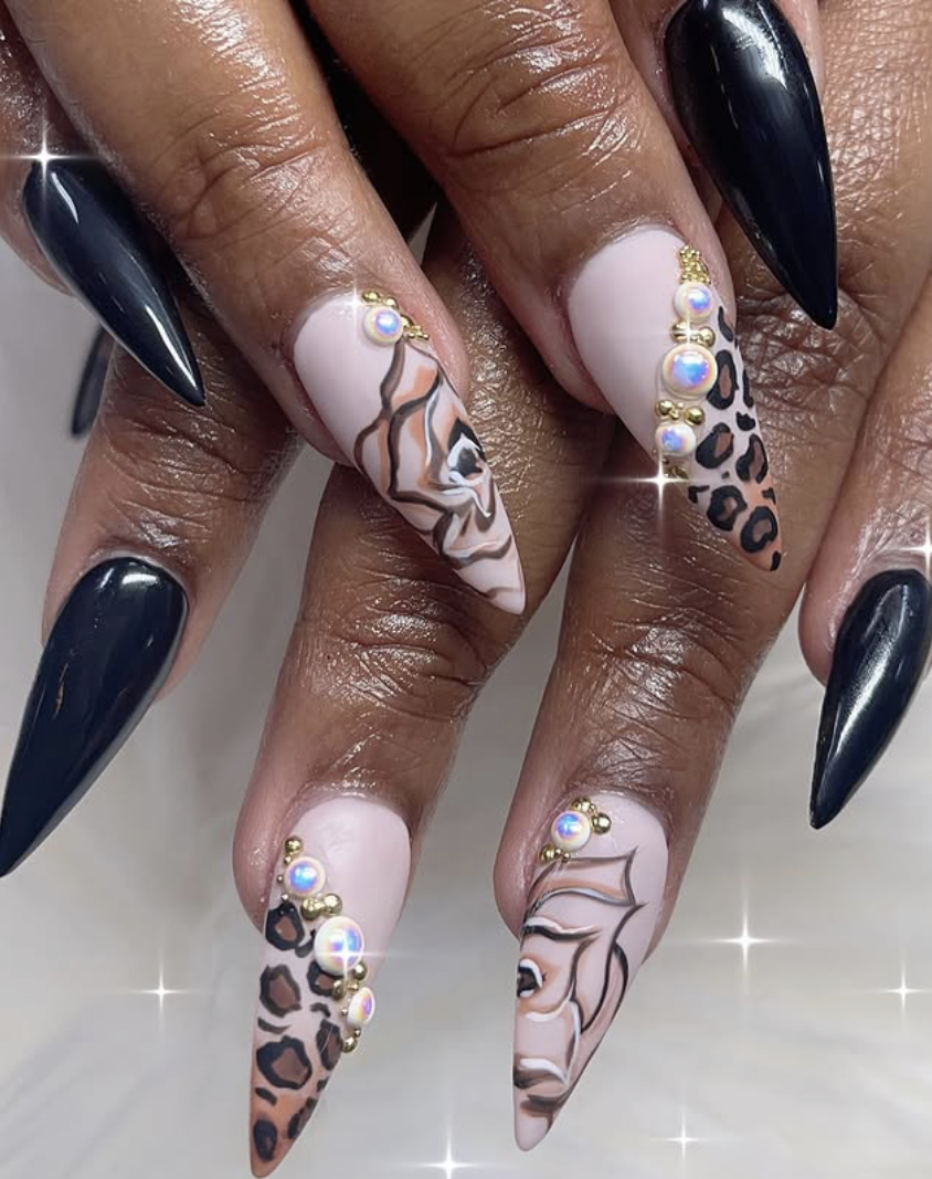 Black and gold nail design