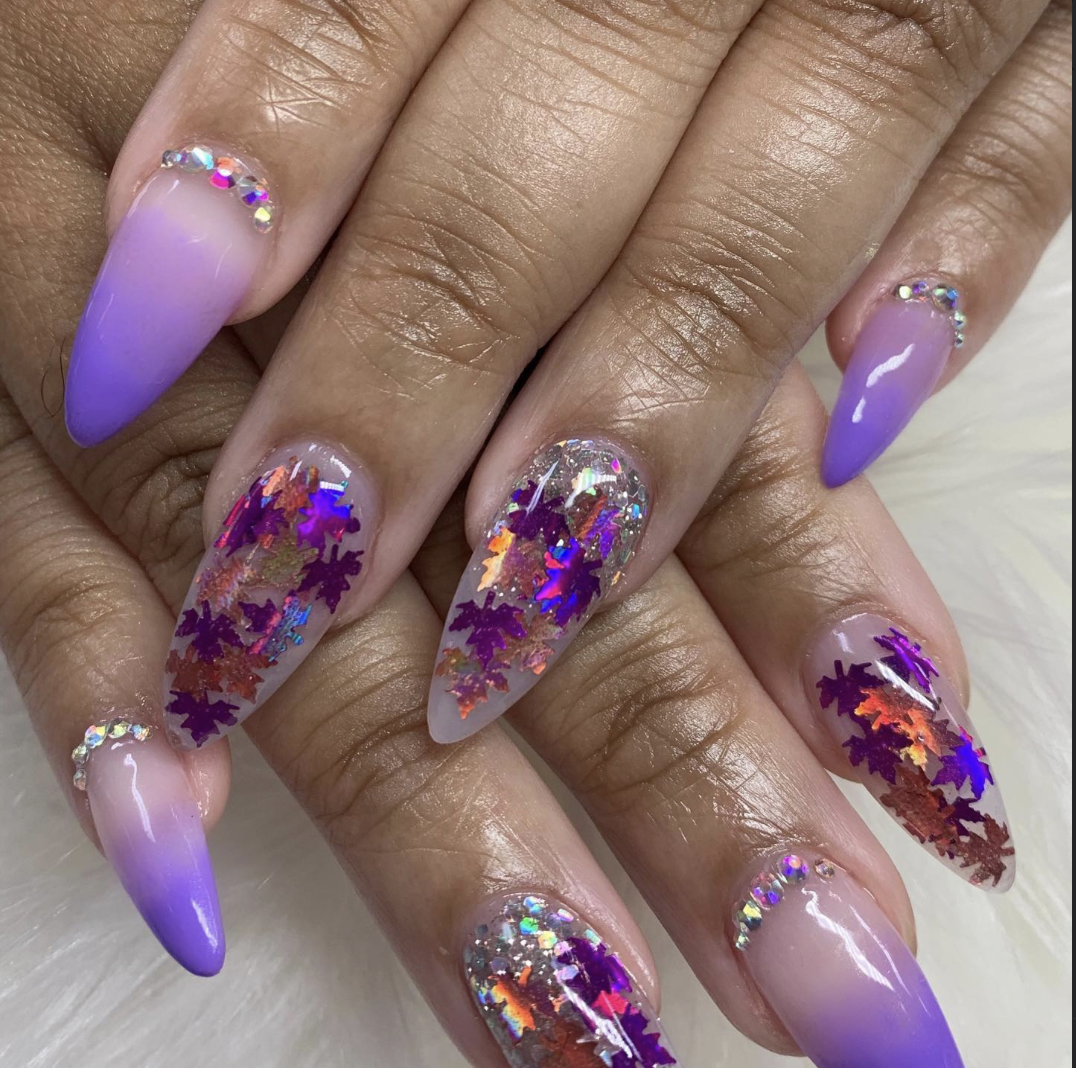 Purple glitter nail design
