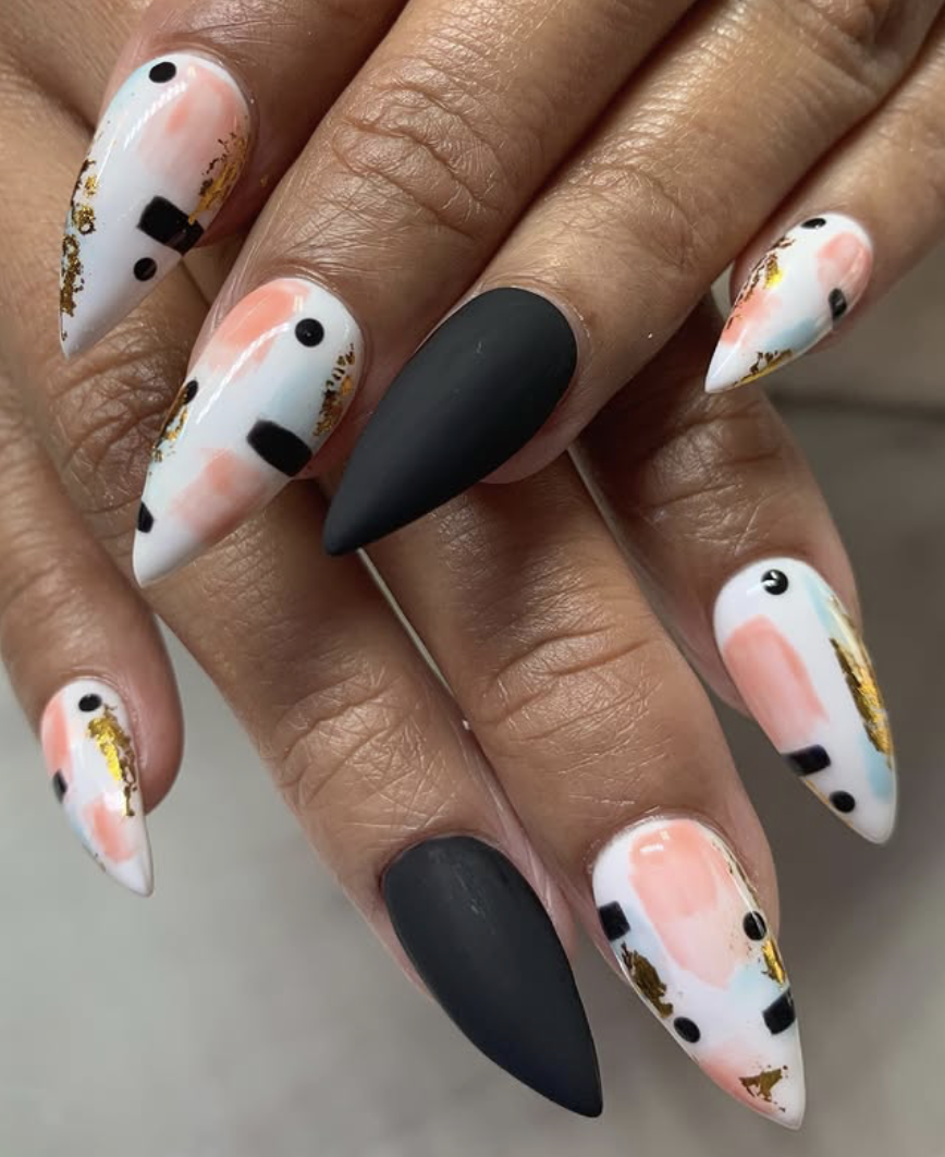 Abstract white nail design