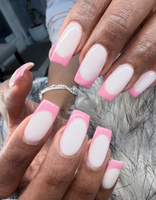Pink and white bow nail design